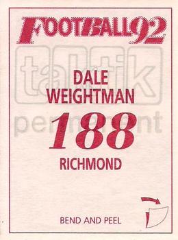1992 Select AFL Stickers #188 Dale Weightman Back